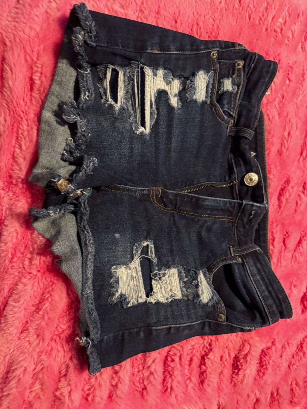 American Eagle Outfitters Dark Blue Distressed Denim Shorts